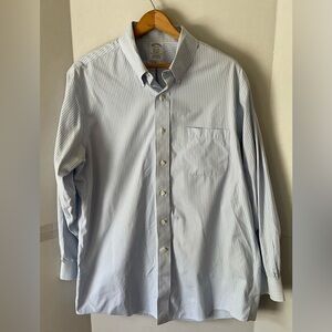 Brooks Brothers Blue White Pinstripe button down 16.5 32 supima cotton classic